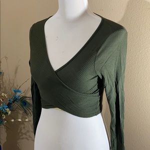 Green cross wrap crop top!